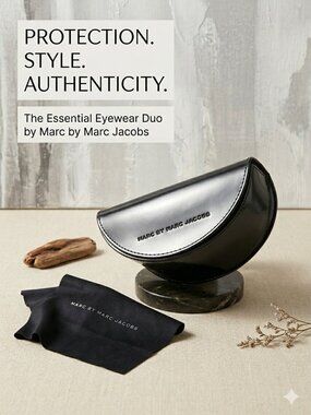 NEW Authentic Marc Jacobs Black Clamshell Sunglasses Case & Cleaning Cloth